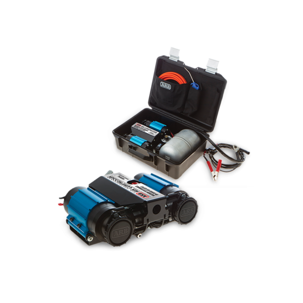 Compresseur double ARB 12V avec réserve d’air 4L, débit 174 L/min, pression max 10,3 bars. Idéal pour outils pneumatiques, blocages ARB et usage off-road.
