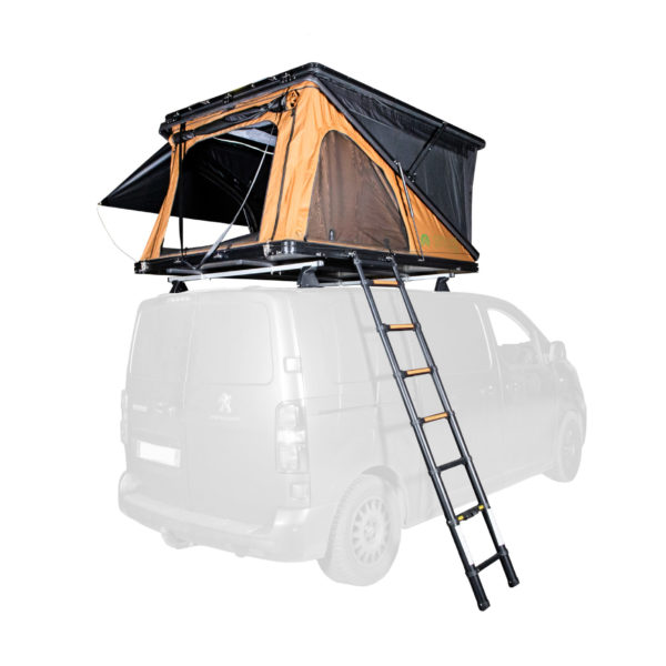 Tente de toit rigide Snug Himalaya, offrant une toile résistante, un matelas mémoire de forme, des moustiquaires et un éclairage LED. Facile à installer et idéale pour vos aventures en plein air."