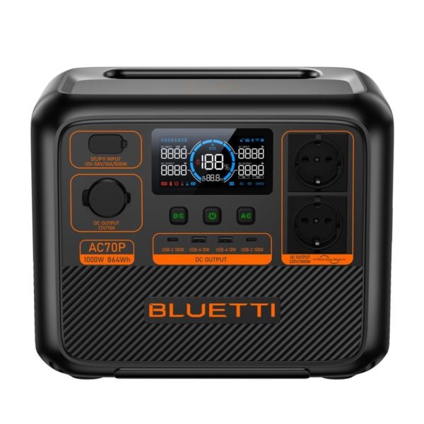 La Bluetti Premium 80 délivre 1000W avec 72Ah, 8 sorties, et recharge rapide. Compacte et robuste, parfaite pour les petits besoins nomades et d’urgence.