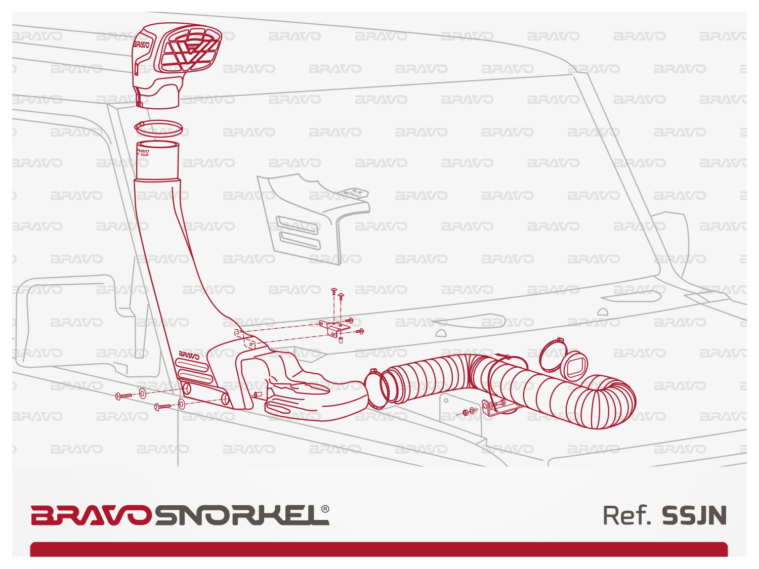 Snorkel BRAVO pour Suzuki Jimny (2018-2025) – Réf. SSJN : Conçu pour protéger le moteur et améliorer l’admission d’air, ce snorkel certifié CE est résistant et facile à installer. Garanti 5 ans, il est idéal pour le tout-terrain ! 🚙🔥