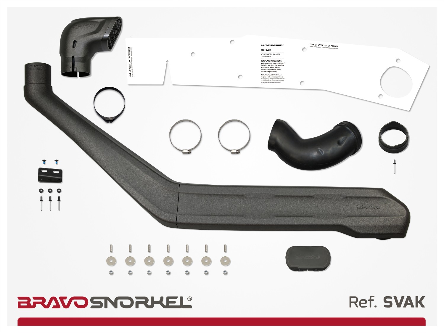 Snorkel pour Volkswagen Amarok (2023–2025), robuste et certifié CE. Kit complet en matériau LLDPE ultra résistant. Installation droite. Réf. SVAK.