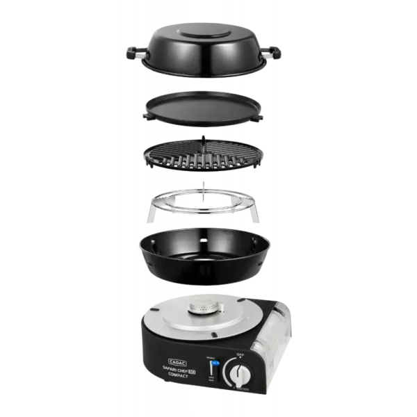 Barbecue Cadac Safari Chef 30 Compact portable avec surfaces de cuisson interchangeables, idéal pour camping et plein air
