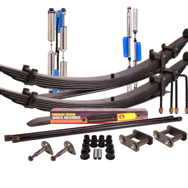 Kit suspension Nissan Navara D21–D22 amortisseurs ProShock, barres de torsion et lames renforcées Terrain Tamer