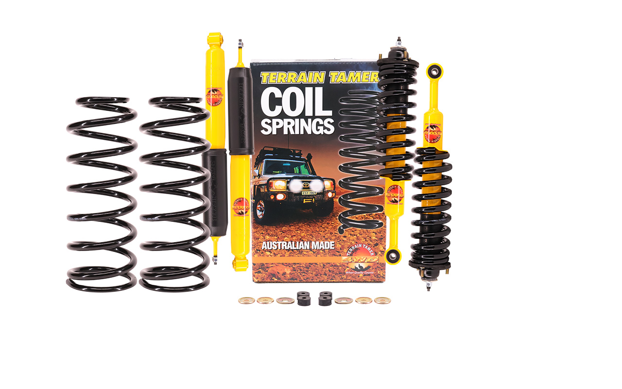 Kit suspension Toyota Land Cruiser Prado 120 (2002–2009) KDJ120 / KDJ125 / GRJ120 / GRJ125 pré-assemblée Terrain Tamer (Kit conversion suspension pneumatique en ressorts)