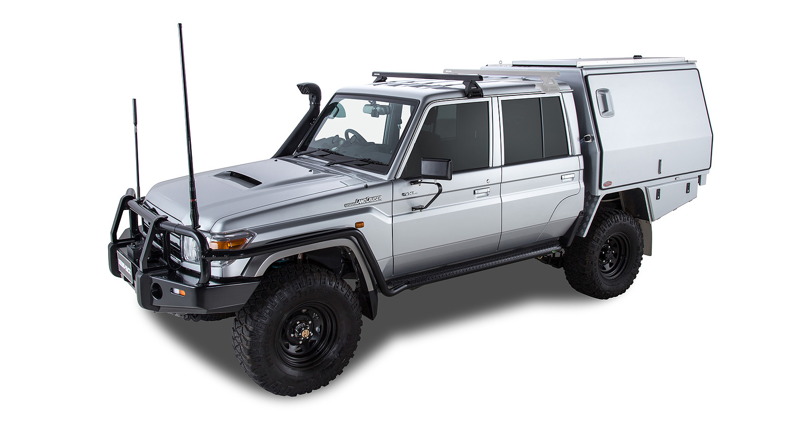 Kit 1 barre de toit noire Heavy Duty 1500mm avec pieds RL110 Toyota Land Cruiser série 79 2007-