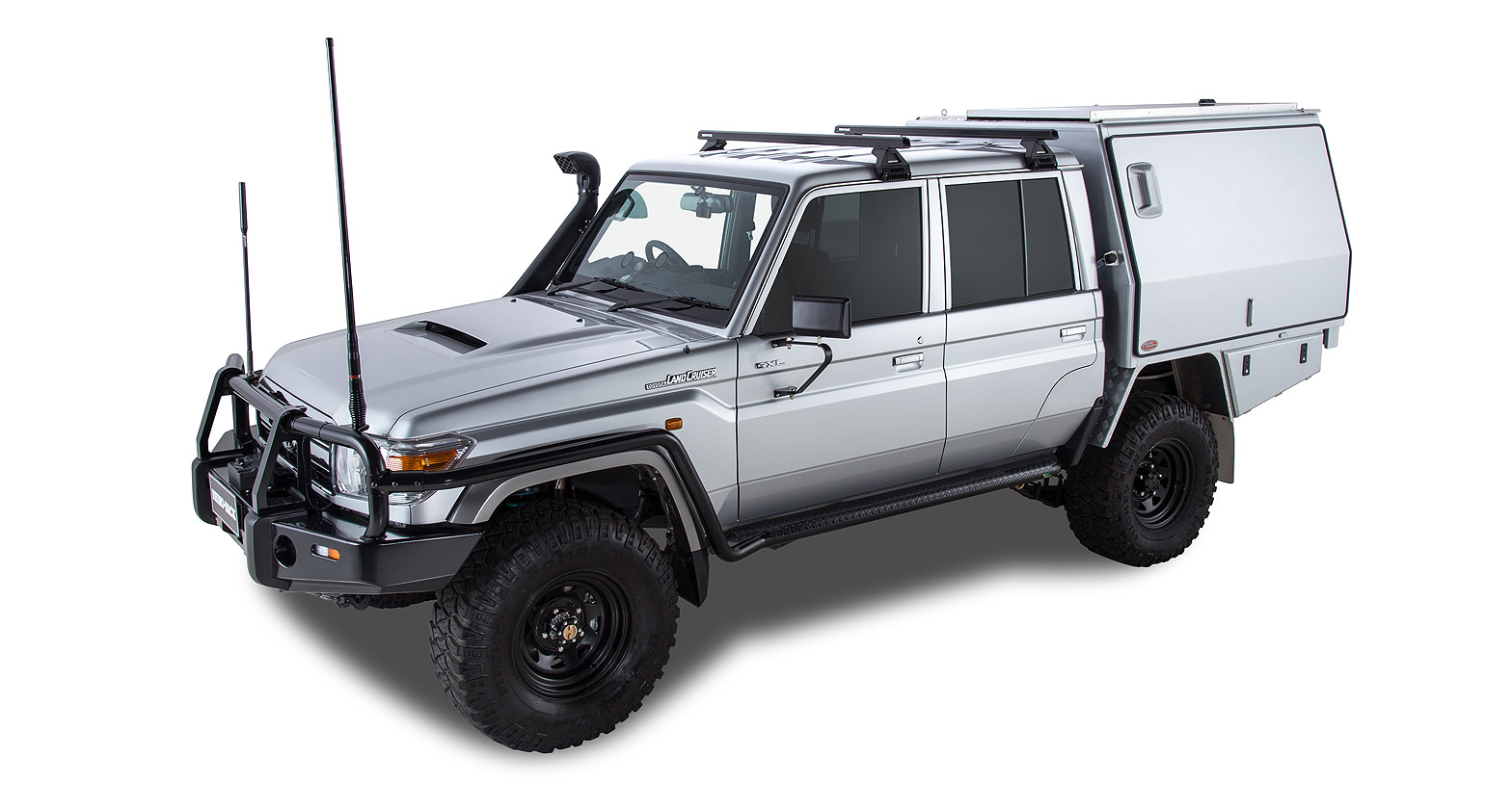 Kit 2 barres de toit noire Heavy Duty 1500mm avec pieds RL110 Toyota Land Cruiser série 79 2007-