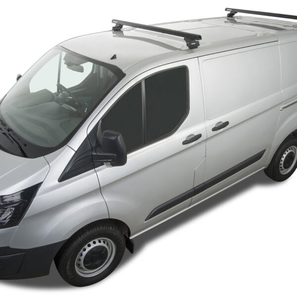 Kit 2 barres de toit noire Heavy Duty avec pieds RLTP Ford Transit Custom 2014-