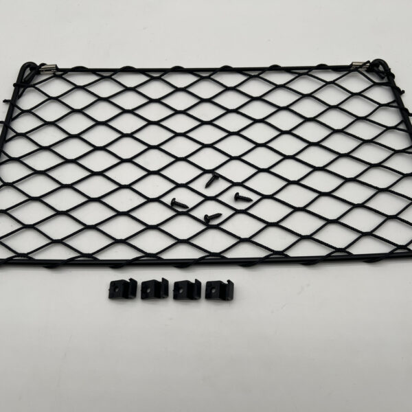 Filet de rangement avec cadre acier noir 370x200mm - avec cavaliers de fixation et vis