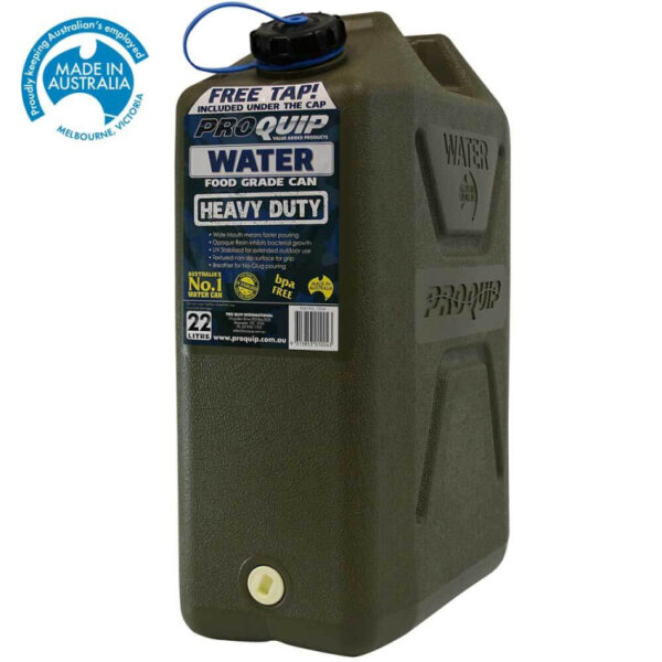 Jerrycan eau - plastique vert - Format US 22L - avec robinet à visser sur le bas du Jerrycan