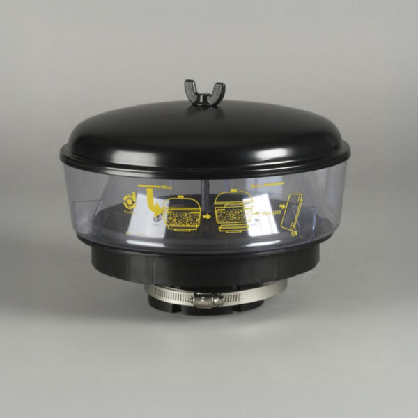 Préfiltre cyclonique Donaldson transparent Ø10" avec entrée Ø4" snorkels HP