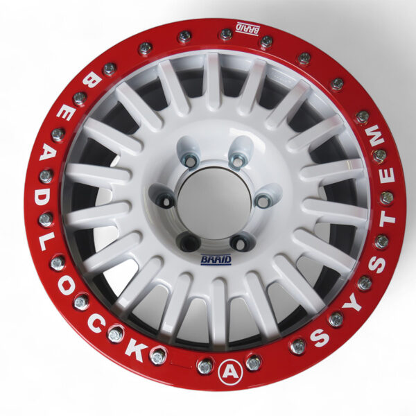Jante alu Braid Winrace beadlock Blanche 8x16 6x139 7 ET0 KDJ12 KDJ15 Hilux Vigo Revo