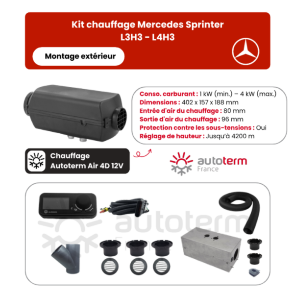 Kit chauffage Mercedes Sprinter L3H3 / L4H3 extérieur AUTOTERM